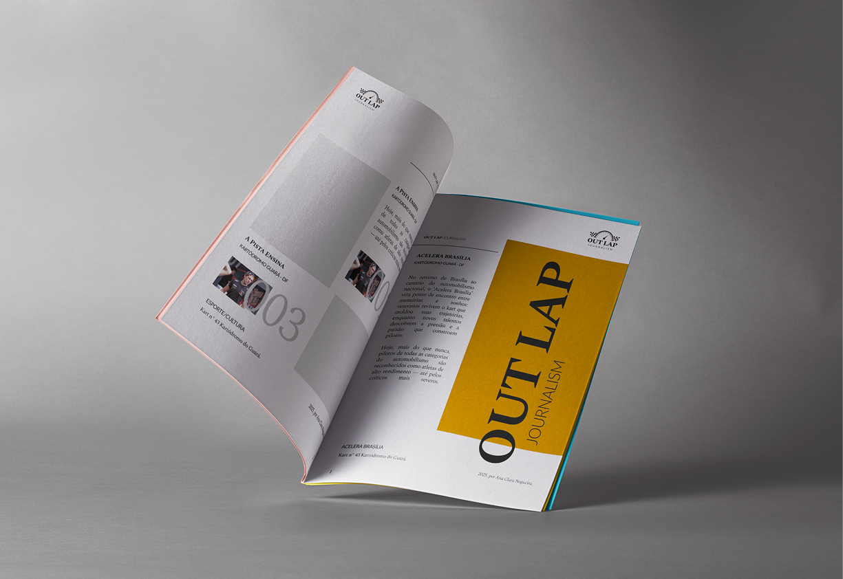 Projeto editorial Out Lap Journalism em booklet